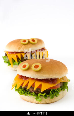 Halloween burger Monster auf weißem Hintergrund Stockfoto