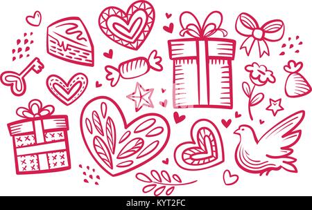 Liebe, Hochzeit Konzept. Der dekorative Elemente. Skizze Vector Illustration Stock Vektor