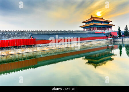 Hinteres Gatter himmlische Reinheit Gugong Verbotene Stadt Graben Canal Plaace Wand Beijing China. Der Kaiserpalast in den 1600er Jahren in der Ming Dynastie errichtet Stockfoto