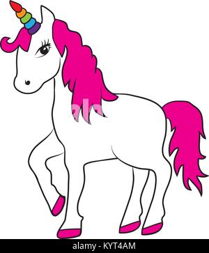 Vector Illustration eines magischen Einhorn Kopf mit Regenbogen Horn auf weißem Hintergrund. magic cartoon Tier. Stock Vektor