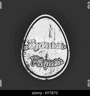 Grunge Osterei mit der französischen Wörter Frohe Ostern Stock Vektor