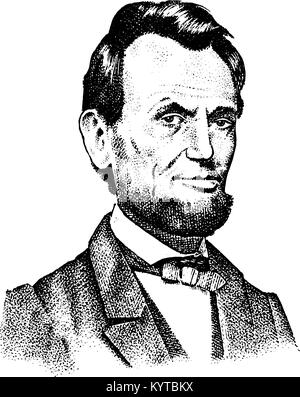 Abraham Lincoln Portrait, 16 USA Präsident. Gentleman graviert Hand in alten Vintage Skizze gezeichnet realistisch. Stock Vektor