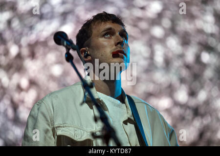 Der norwegische Sänger, Songwriter und Musiker Gundelach führt an der Norwegischen Musik Festival Øyafestivalen 2016 in Oslo leben. Norwegen, 12/08 2016. Stockfoto