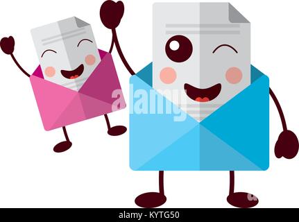 Kawaii paar e-Umschlag Zeichentrickfiguren Stock Vektor