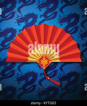 Rote Chinesische folding Fan auf weißem Hintergrund. Vector Illustration Stock Vektor