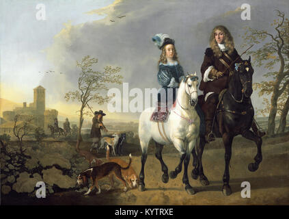 Aelbert Cuyp - Lady und Gentleman auf dem Pferderücken Stockfoto