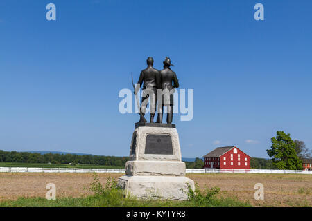 Die 73Rd New York Infanterie Denkmal in der Nähe des Peach Orchard, Gettysburg National Military Park, Pennsylvania, United States. Stockfoto