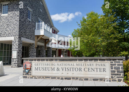 Der Haupteingang der Gettysburg National Military Park Museum und Besucherzentrum, Gettysburg, Pennsylvania, United States. Stockfoto