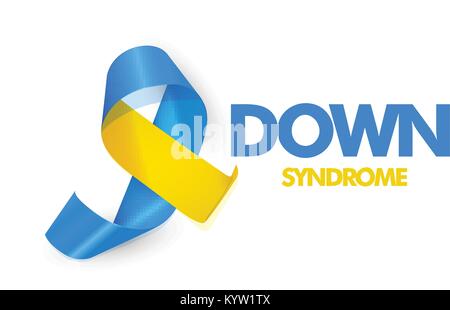 Blaue und gelbe Band mit Text für Welt Down-syndrom Tag Vector Illustration. Stock Vektor