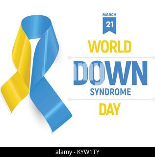 Down Syndrom Ribbon, Blau und Gelb medizinische Emblem. Stock Vektor