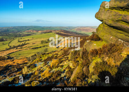 Der Blick von der Kakerlaken ridge Zurück Wald, Gradbach und Shutlinsloe, Peak District National Park Stockfoto