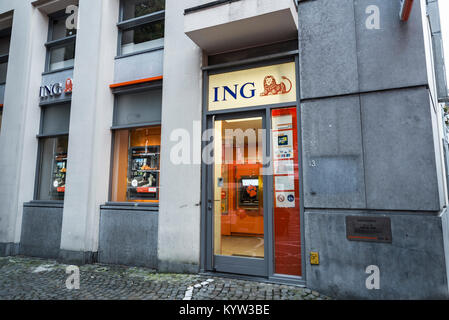 Brügge, Belgien, 31. August 2017: Zweig der ING Bank im Zentrum von Brügge, Belgien. Stockfoto