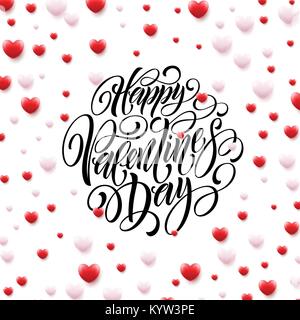 Happy Valentinstag Kalligraphie Hintergrund mit 3D Herzen. Vector Illustration Stock Vektor