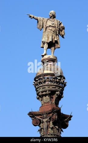 Statue von Christopher Columbus; Barcelona; Spanien Stockfoto