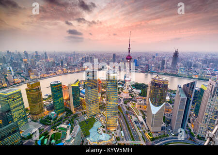 Shanghai, China Antenne Stadtbild über den Stadtteil Pudong. Stockfoto