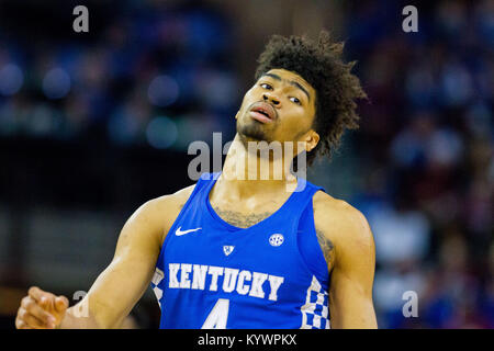 Columbia, SC, USA. 16 Jan, 2018. Kentucky Wildkatzen vorwärts Nick Richards (4) reagiert auf den Anruf in der sek Basketball matchup im Colonial Life Arena in Columbia, SC. (Scott Kinser/Cal Sport Media) Credit: Csm/Alamy leben Nachrichten Stockfoto