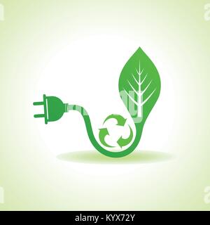 Eco Energiekonzept mit Blatt, Stecker und Papierkorb Symbol Vektor Stock Vektor