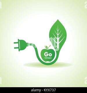 Eco Energiekonzept mit Blatt, Stecker und green apple Vektor Stock Vektor