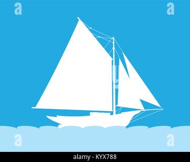 Silhouette von Segelboot in See - Seitenansicht Segelschiff Stock Vektor