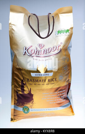 10 kg Beutel der Kohinoor extra langkörniger Basmati Reis Stockfoto