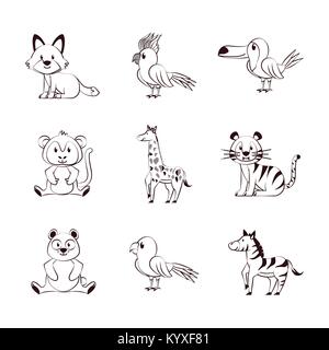 Süße Tiere cartoons Symbole Stock Vektor