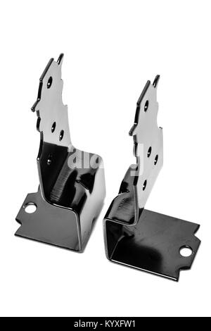 Black Metal Fixatoren, Unterstützung für Holzbalken Stockfoto