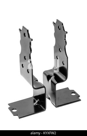 Black Metal Fixatoren, Unterstützung für Holzbalken Stockfoto