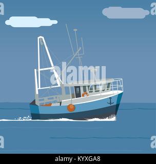 Angeln Boot im Meer, Boot in den Wellen Stock Vektor