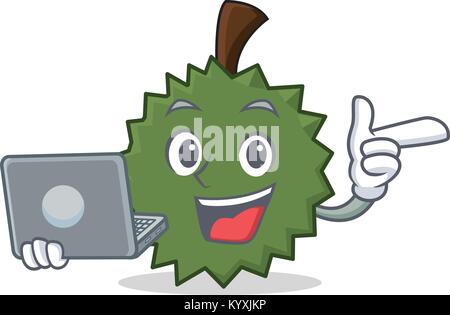 Mit laptop Durian Charakter Cartoon Stil Stock Vektor