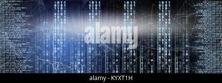 Code binäre Schnittstelle und dunklen Hintergrund Stockfoto
