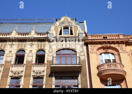 Lodz, Polen - alte dekorative Apartment Gebäude. Architektur in Großpolen Provinz. Stockfoto