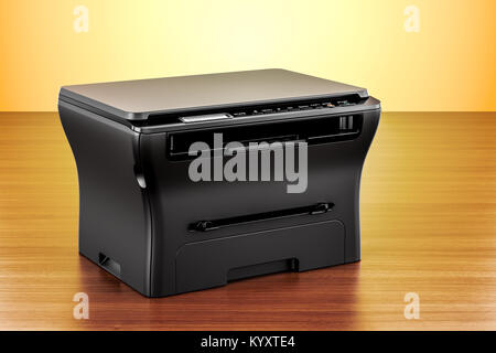 Office Multifunktionsdrucker MFP auf dem Holztisch. 3D-Rendering Stockfoto