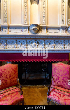 CHENONCEAU, Frankreich - ca. Juni 2014: Cesar des Vendome's Schlafzimmer im Schloss Chenonceau Stockfoto