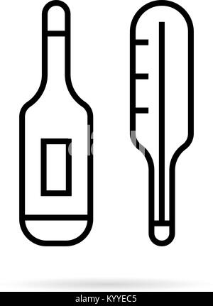 Thin Line schwarz medizinische Thermometer Symbol Stock Vektor