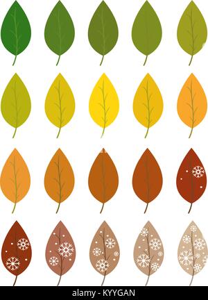 Blätter im Herbst. Grüner Sommer weiß Winter Stock Vektor