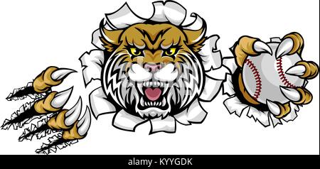 Wildcat Holding Baseball Ball brechen Hintergrund Stock Vektor