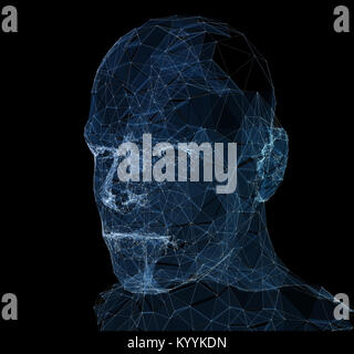 Linien Denker verbunden, symbolisiert die Bedeutung der künstlichen Intelligenz. 3D-Darstellung. Stockfoto