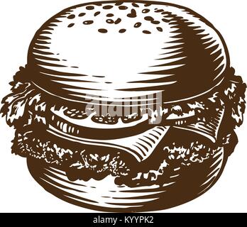 Burger, Hamburger, Cheeseburger. American fast food Skizze Vector Illustration Stock Vektor