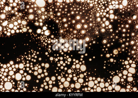 Luftblasen im Wasser in silhouette Landschaft bilden mit Makro Nahaufnahme Erfassung der fizzy Helle platzen Kreise und Tropfen Luft im bla eingeschlossen Stockfoto
