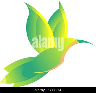 Bunter Kolibri unterzeichnen. Einfache vogel Colibri Logo. Zeichnung von Tier fliegen. Vector Illustration. Spa und Resort Emblem. Geometrische Vogel Icon Design. Mi Stock Vektor