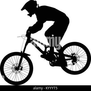 Sportler Reiter auf dem Fahrrad Mountainbike schwarze Silhouette Stock Vektor