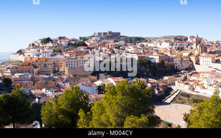 Chinchilla mit Schloss am Hügel. Albacete, Spanien Stockfoto