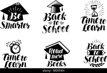 Bildung von Beschriftungen oder Symbole. Schule, Hochschule Konzept. Schriftzug Vector Illustration Stock Vektor