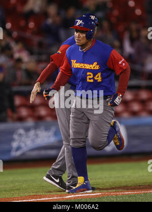 Miguel Cabrera de Venezuela en su Primer turno Al bat del Primer Inning es puesto, durante el World Baseball Classic en Estadio Charros de Jalisco en Guadalajara, Jalisco, Mexiko. Marzo 10, 2017. (Foto/Luis Gutierrez) Aspekte vor Puerto Rico's Spiel gegen Venezuela während der World Baseball Classic in Charros de Jalisco Stadium in Guadalajara, Jalisco, Mexiko. März 10, 2017. (Foto/Luis Gutierrez) Stockfoto