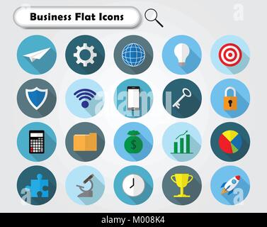 Vector Illustration Bereit-zu-Einsatz 21 bunte Business Flat Icons entworfen, als mehrere Objekte in Arbeit, Startup, Finanzen, Sicherheit der Daten beteiligt. Stock Vektor