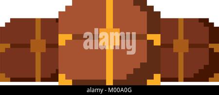 Drei hölzerne pixelated Brust Schatz Spiel Stock Vektor