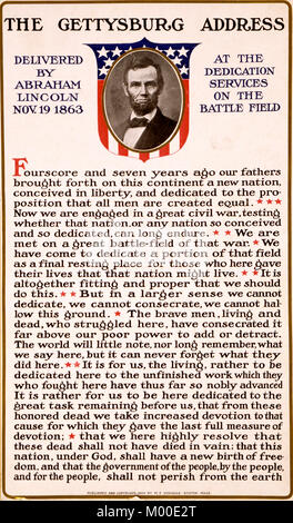 Der Gettysburg Address von Abraham Lincoln am 19. November 1863 bei der Einweihung Dienstleistungen auf dem Schlachtfeld geliefert Stockfoto