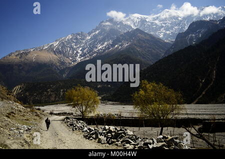 Wanderer auf dem Annapurna Circuit Stockfoto