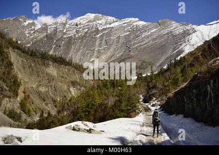 Wanderer auf dem Annapurna Circuit Stockfoto