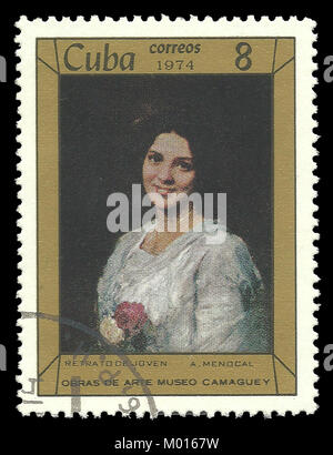 Kuba - Stempel 1974: Colour Edition zur Kunst in Camaguey Museum, zeigt Porträt eines jungen Mädchens durch Menocal Stockfoto